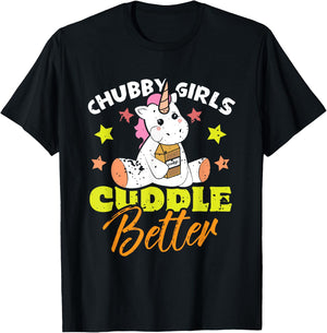Cute Unicorn Candy Food - Chubby Girls Cuddle Better T-Shirt - T-Shirt | Black