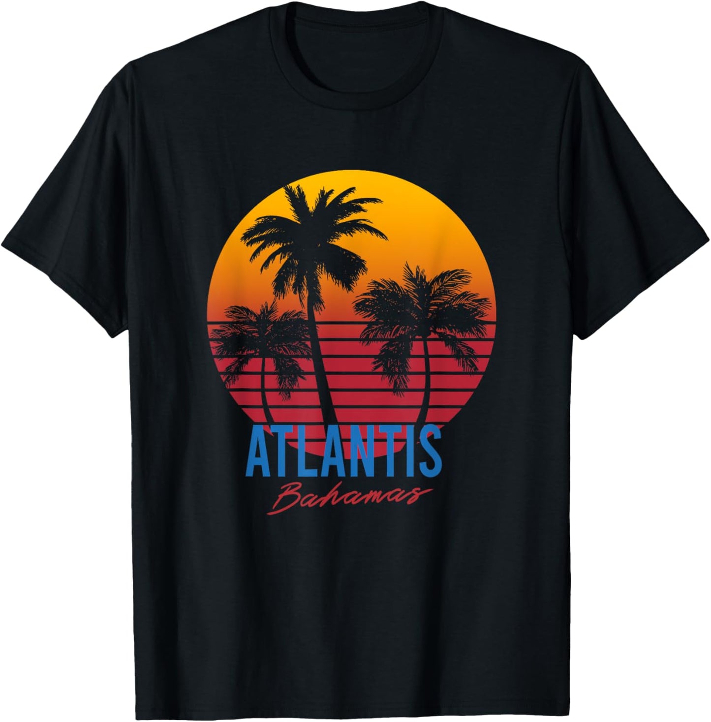 Vintage Atlantis Bahamas Palm Trees Sunset Retro T-Shirt - T-Shirt | Black