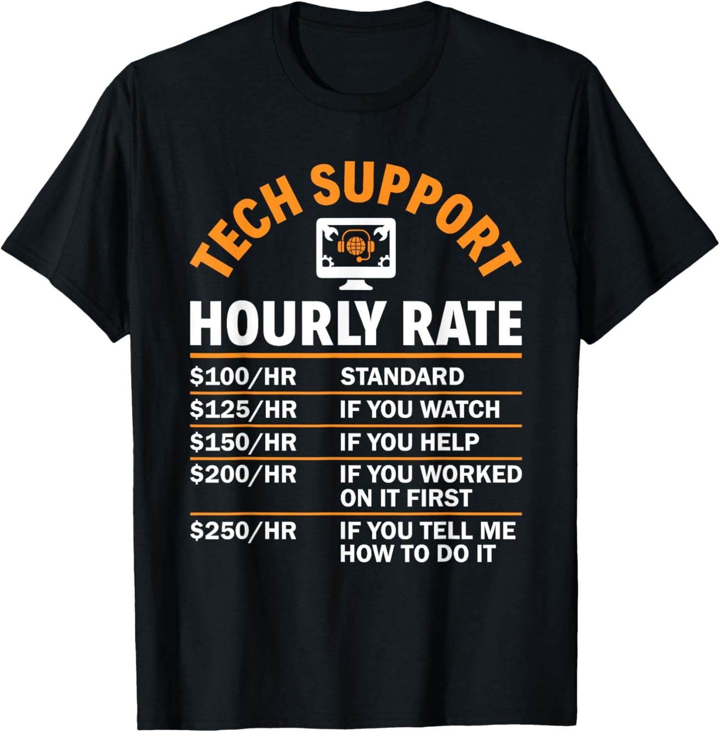 Tech Support Hourly Rate Computer Nerd Sysadmin Tech Support T-Shirt - T-Shirt | Black