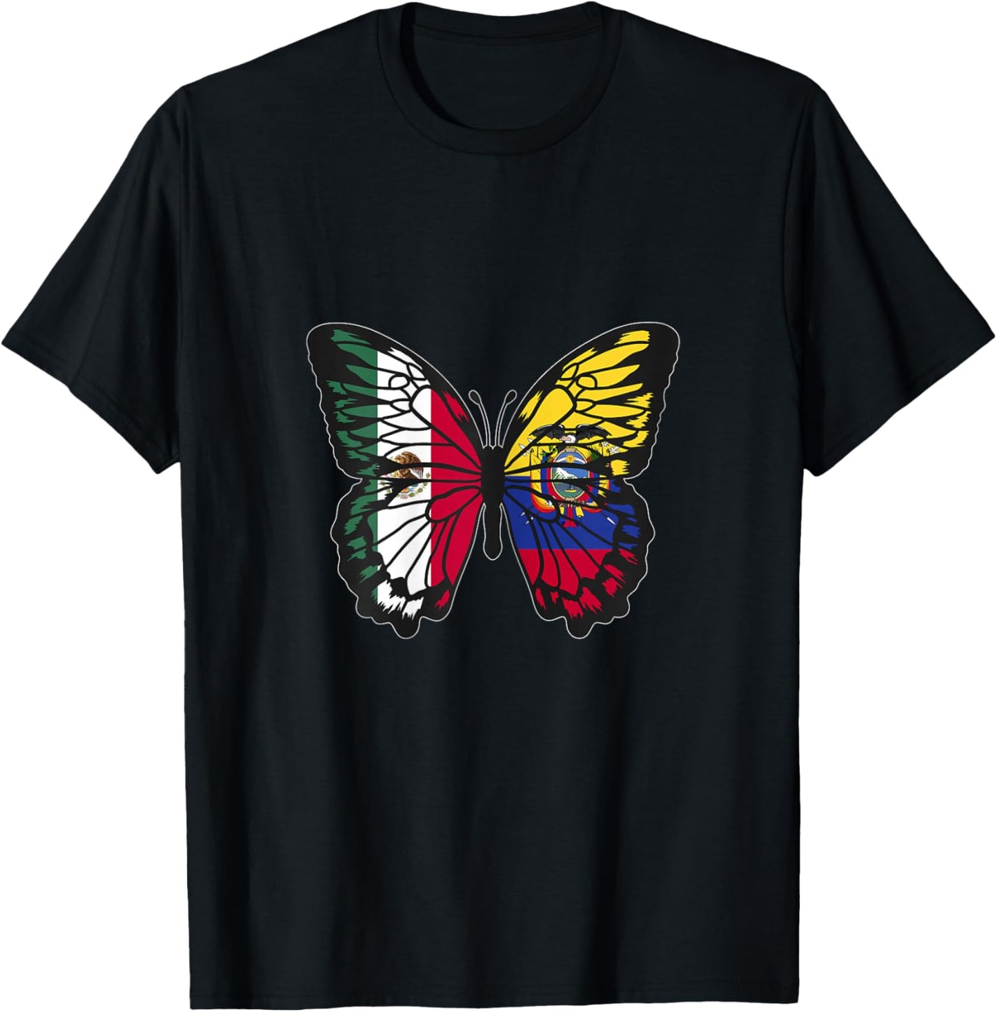 Mexico and Ecuador Mix Butterfly Half Mexican Ecuadorian T-Shirt - T-Shirt | Black