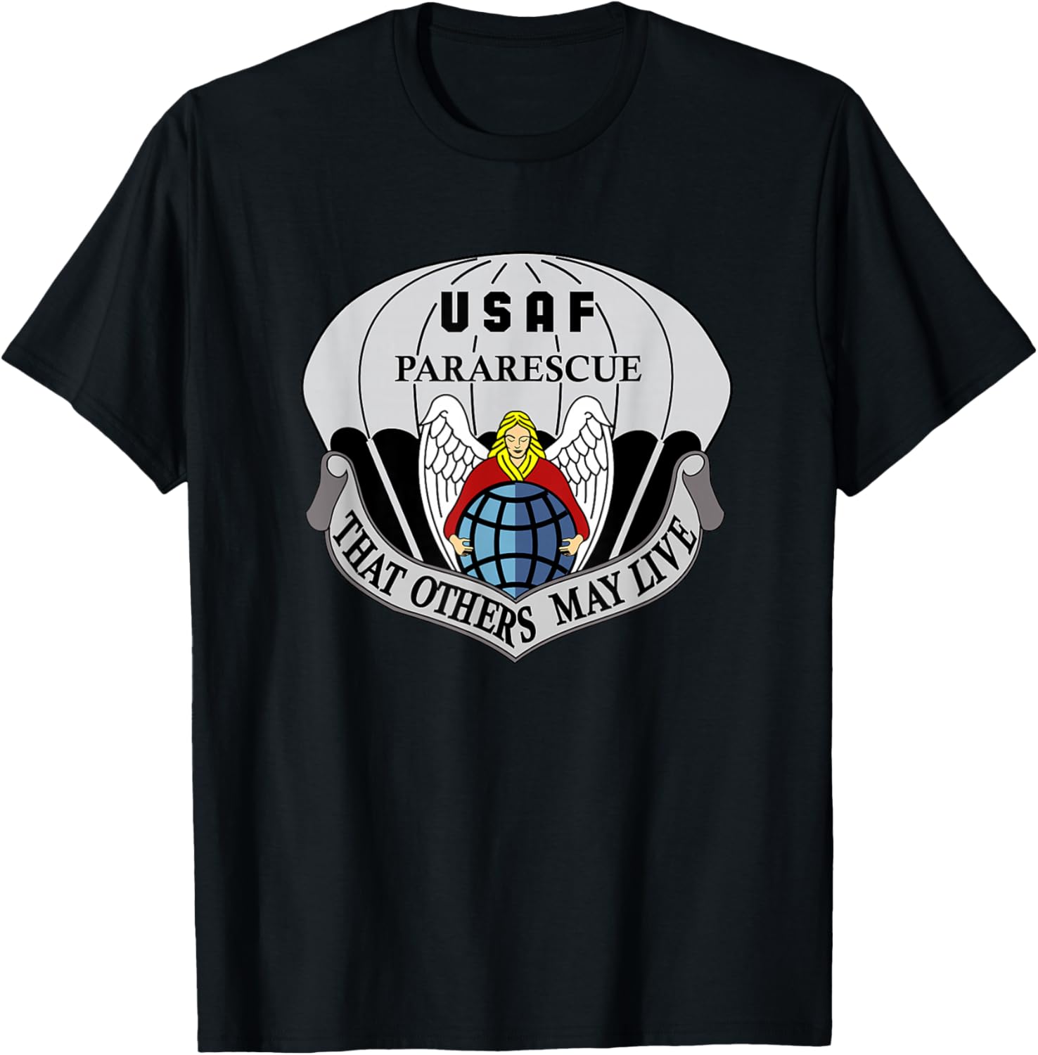 Air Force Pararescue Insignia PJ Military Veteran Patriotic T-Shirt - T-Shirt | Black