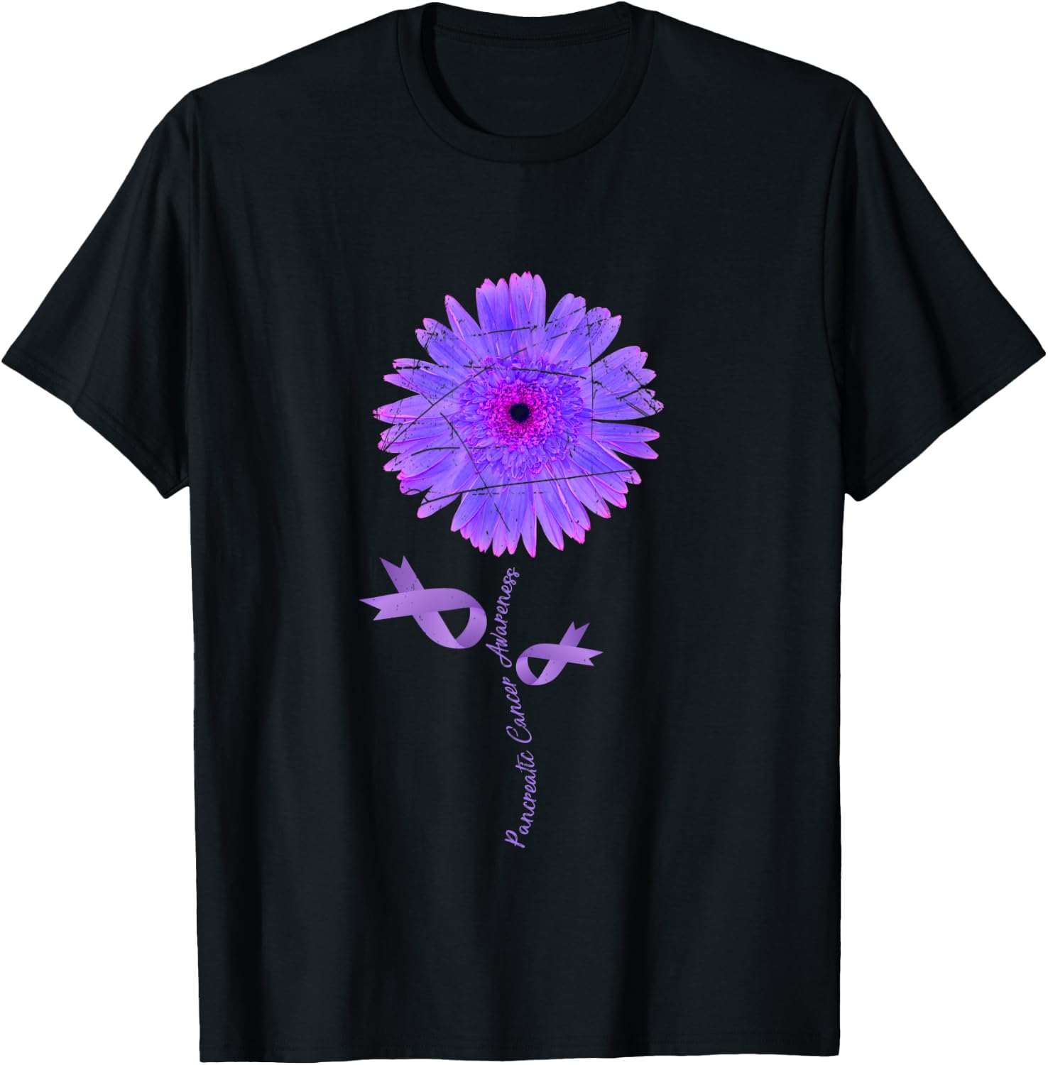 Cancer Warrior Purple Ribbon Gift Pancreatic Cancer T-Shirt - T-Shirt | Black