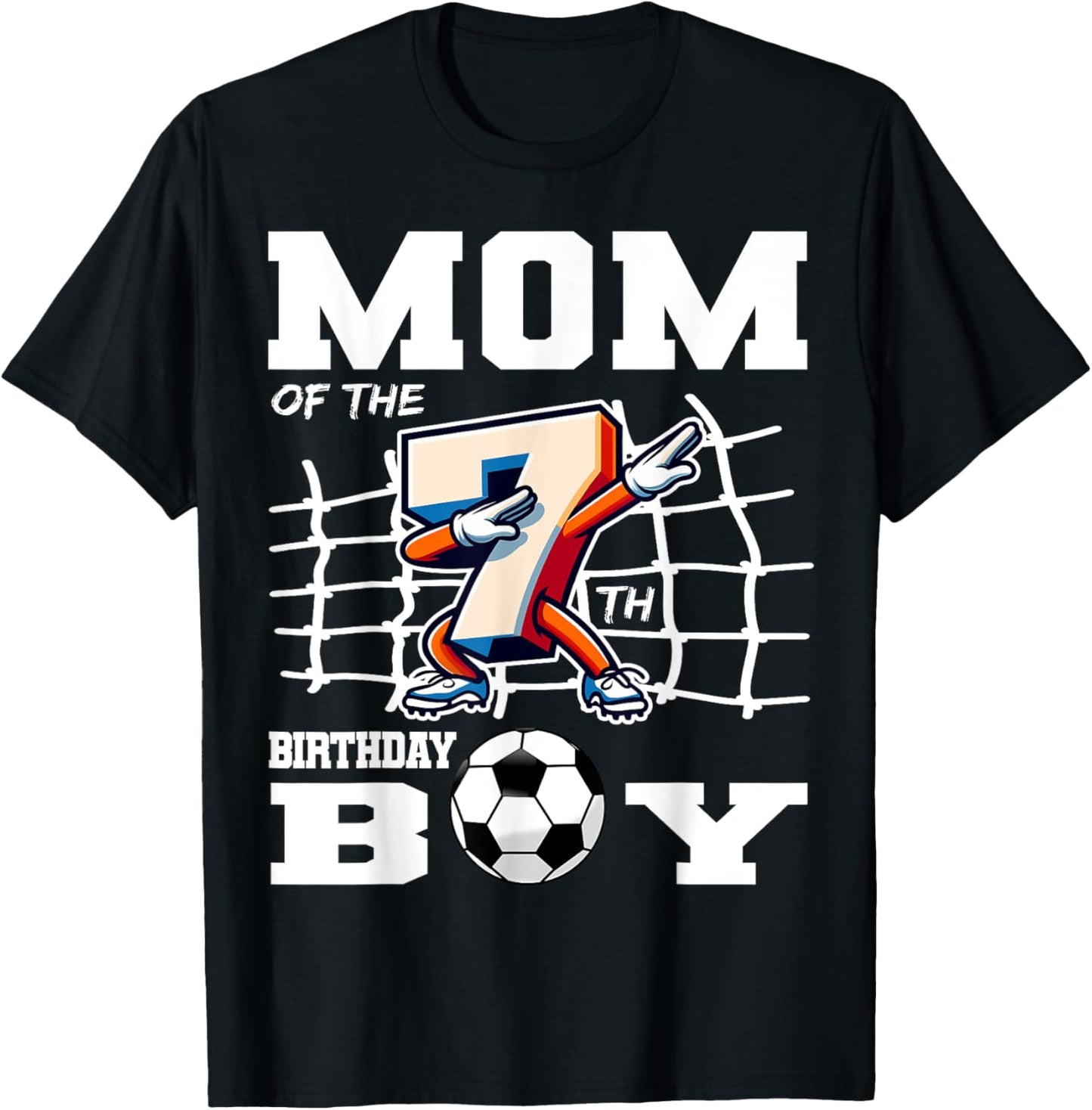 Mom 7th Birthday Boy Dabbing Soccer Football B-Day Party T-Shirt - T-Shirt | Black