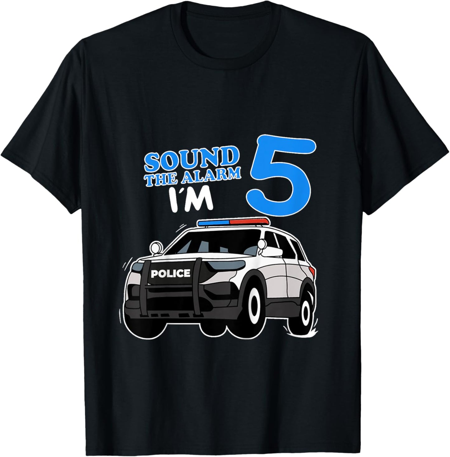 Police Car 5th Birthday Policeman Officer 5 Year Bday Police T-Shirt - T-Shirt | Black