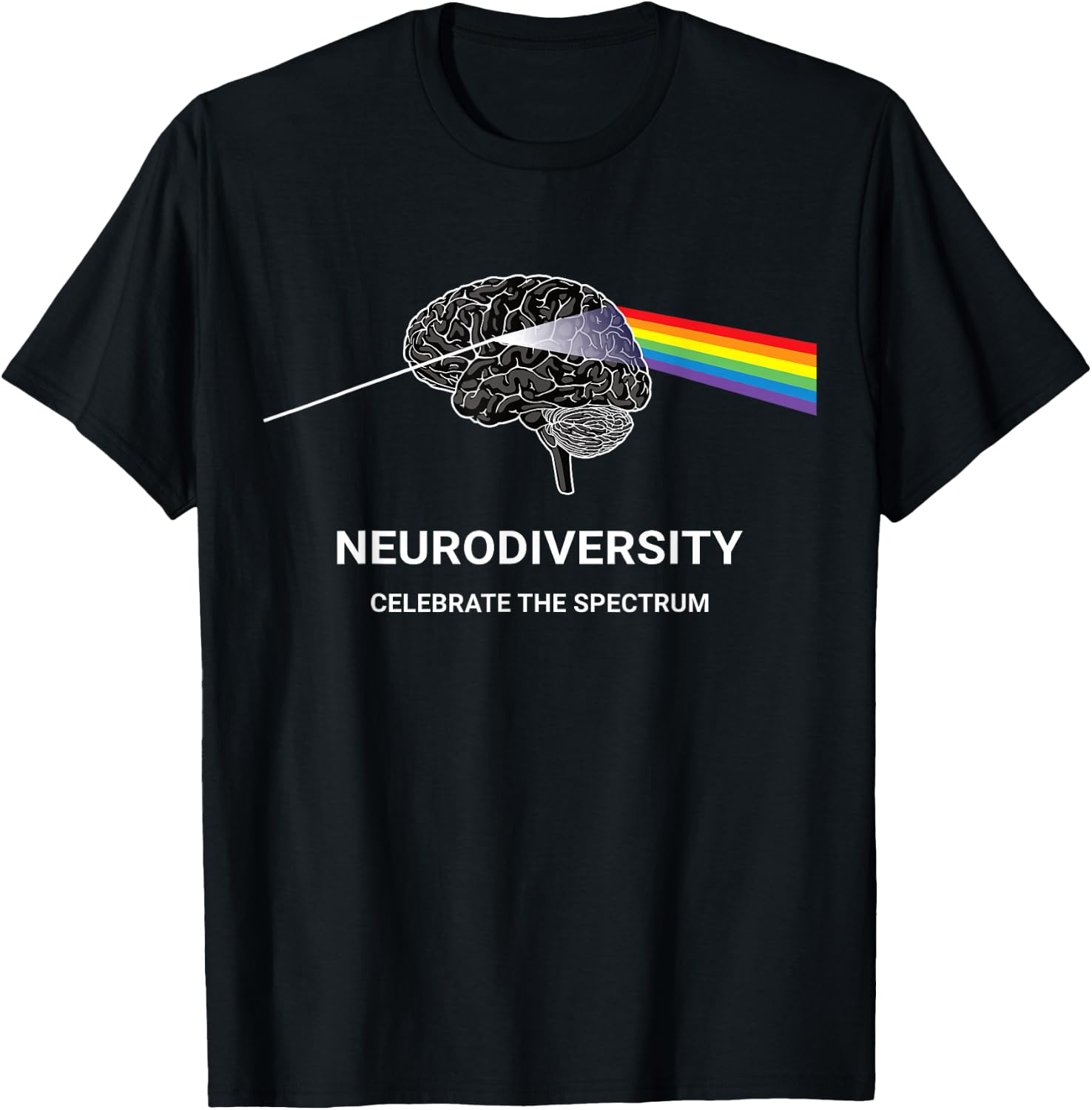 Neurodiversity Autism Spectrum ASD ADHD Rainbow Brain T-Shirt - T-Shirt | Black