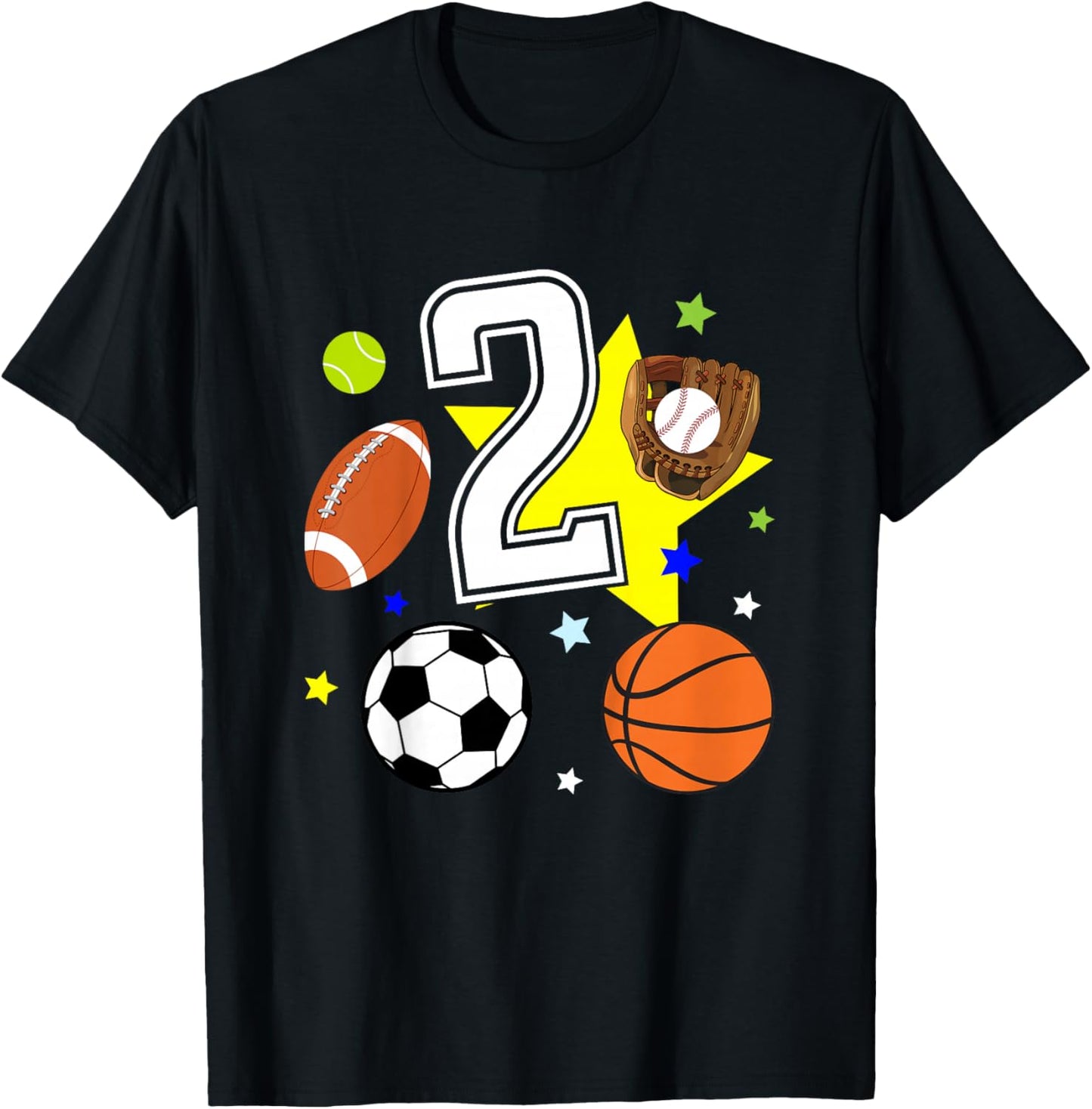 Kids 2nd Birthday Sports Birthday Theme 2 Year Old Boy T-Shirt - T-Shirt | Black