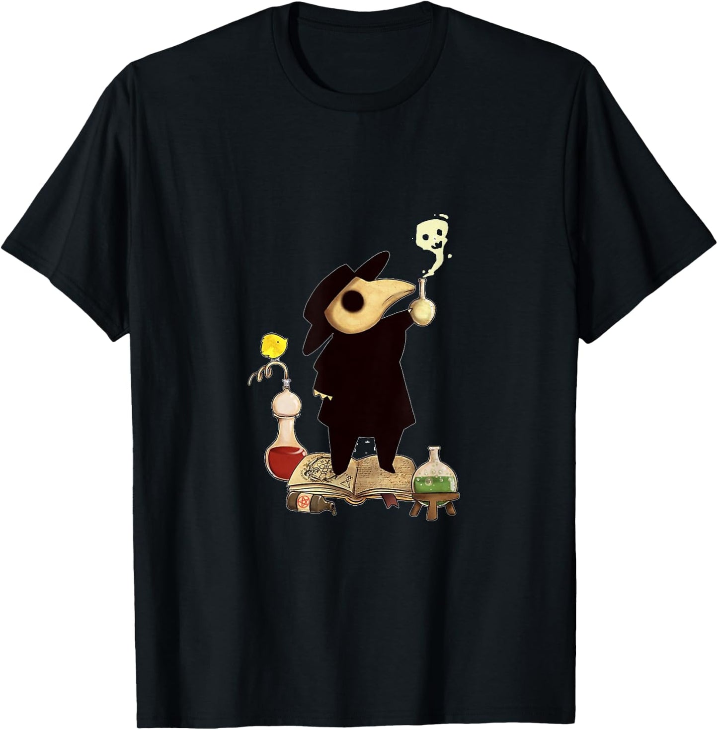One Fantasy Designs Plague Doctor - Men's Classic Fit Black Cotton Short Sleeve - Small T-Shirt - T-Shirt | Black