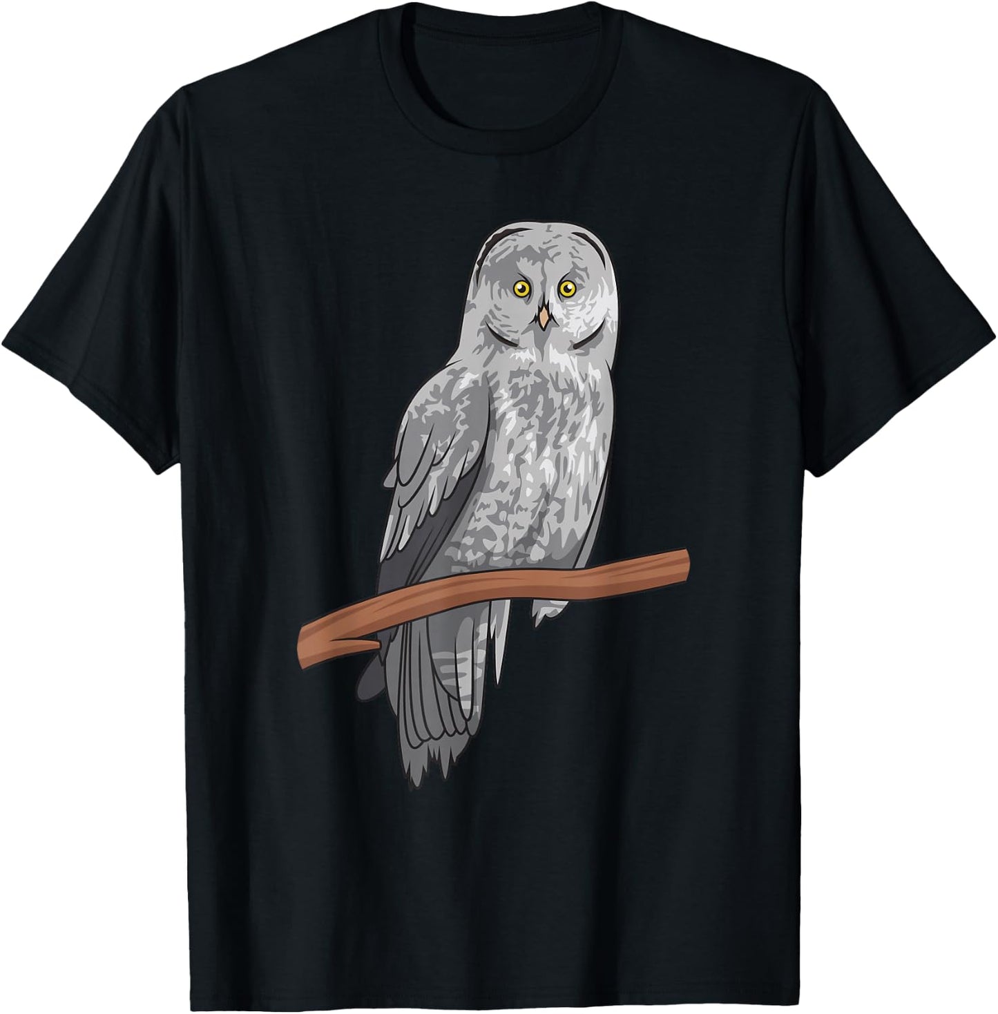 Great Gray Owl on a tree Cute Realistic OWL T-Shirt - T-Shirt | Black