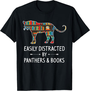 Easily Distracted By Panthers & Books Lover Gift Jaguar T-Shirt - T-Shirt | Black