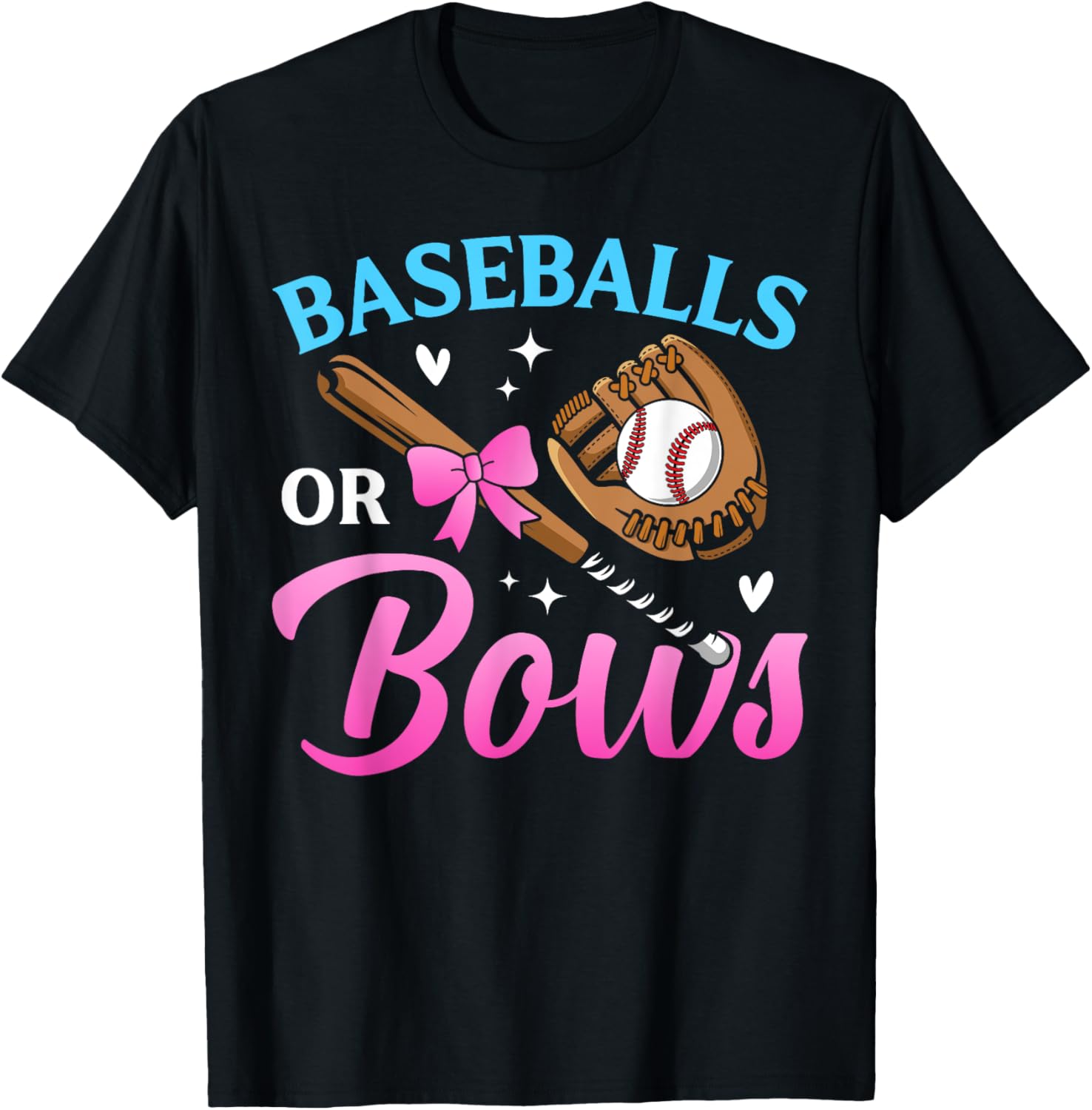 Baseball Or Bows Dad Mom Loves You Gender Reveal Party T-Shirt - T-Shirt | Black