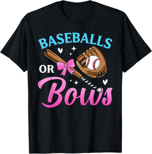 Baseball Or Bows Dad Mom Loves You Gender Reveal Party T-Shirt - T-Shirt | Black