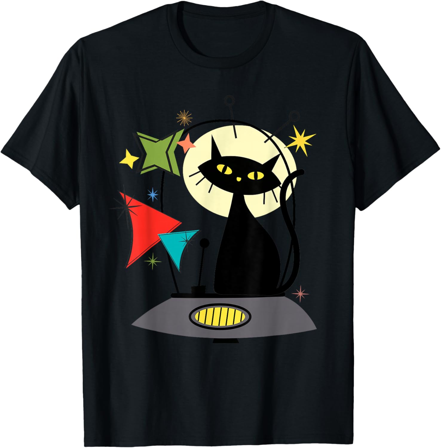 Mid Century Cat Retro Atomic Age Space Modern 50s 60s Kids T-Shirt - T-Shirt | Black