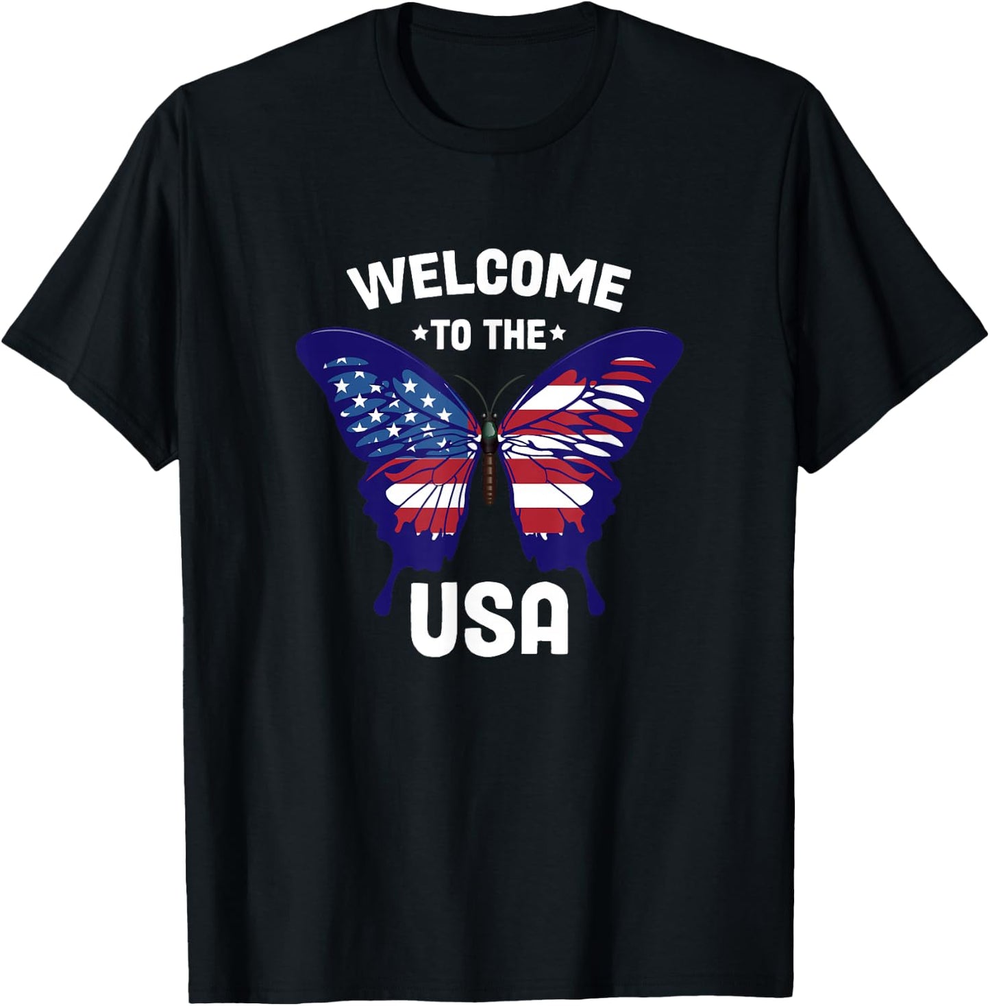 Welcome to the USA Patriotic Butterfly New American Citizen T-Shirt - T-Shirt | Black