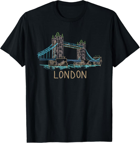 Tower Bridge London Unique Hand Drawn Art T-Shirt - T-Shirt | Black