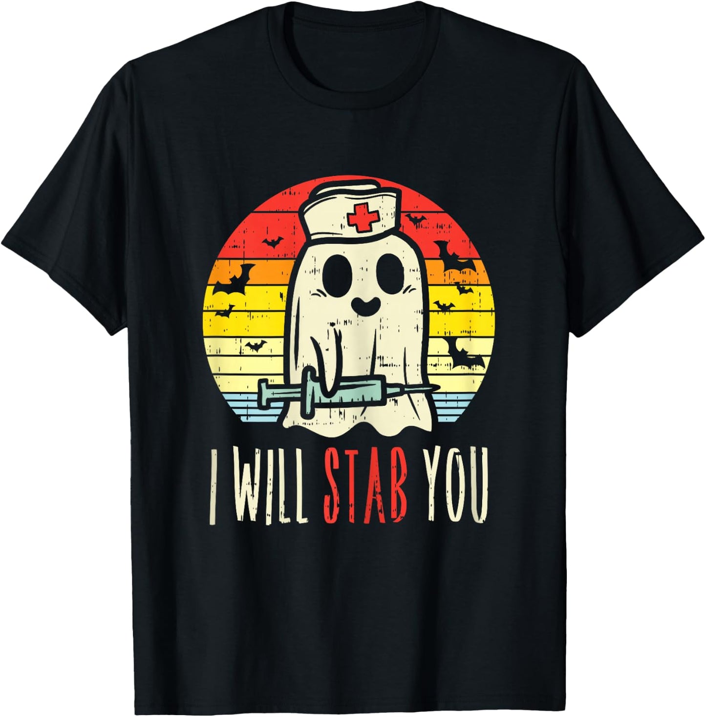 Will Stab You Ghost Nurse Retro Halloween Nursing RN T-Shirt - T-Shirt | Black