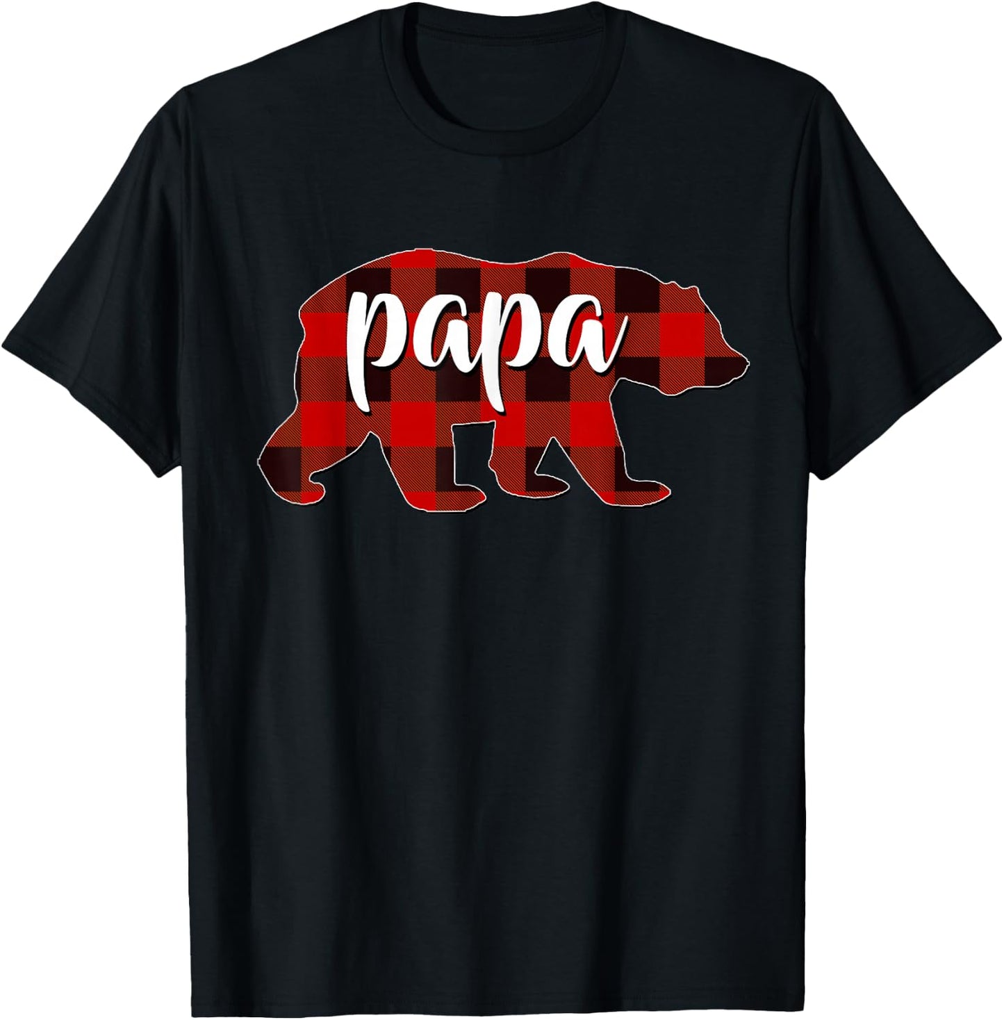 Red Plaid Papa Buffalo Matching Family Dad Pyjamas Christmas T-Shirt - T-Shirt | Black