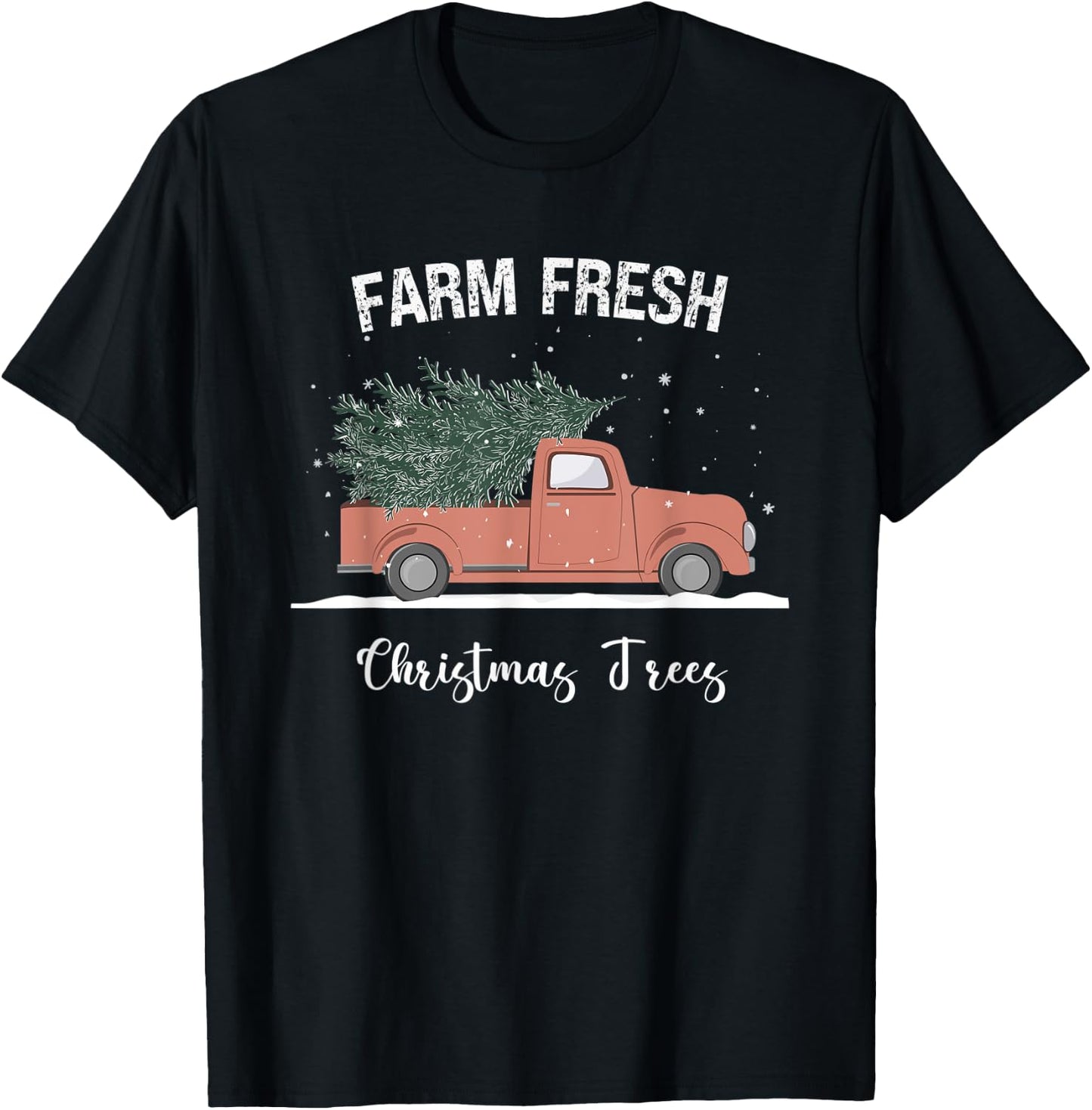 Farm Fresh Christmas Trees Red Truck Pine Tree Family T-Shirt - T-Shirt | Black