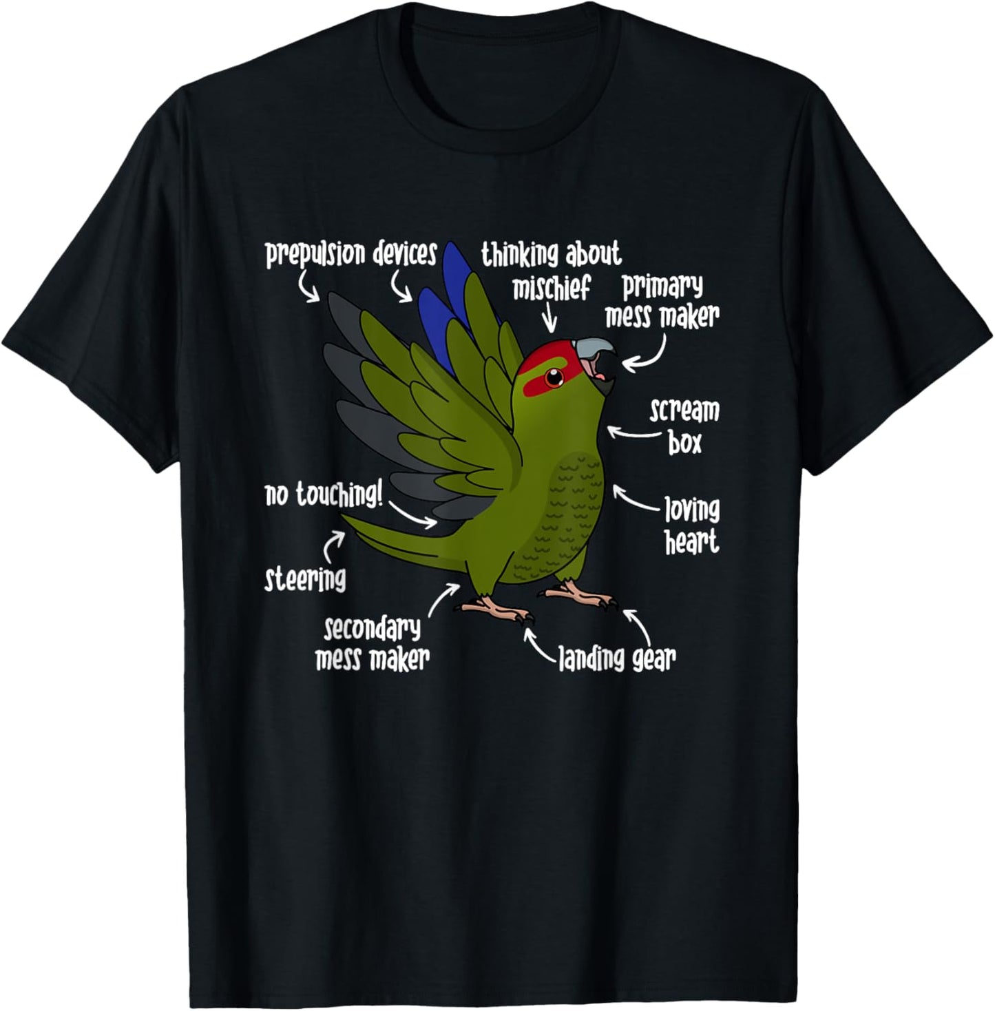 Parrot Anatomy I Red-crowned Kakariki T-Shirt - T-Shirt | Black