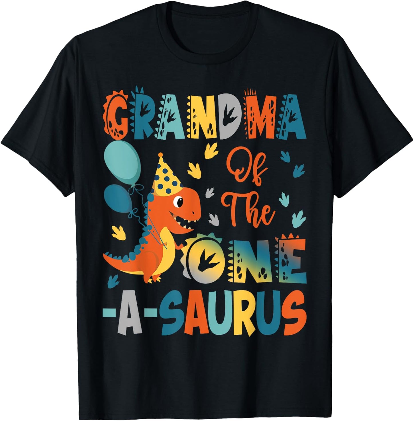 Grandma Of The One-A-Saurus 2Nd Birthday Dinosaur Party T-Shirt - T-Shirt | Black