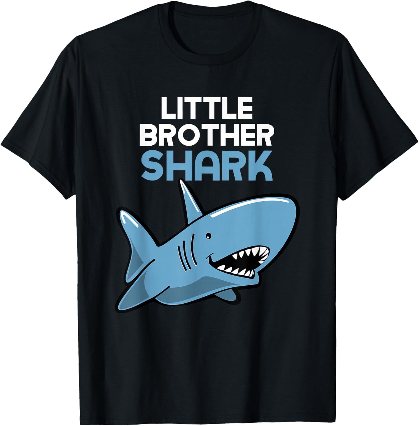 Little Brother Shark Funny Family Gift T-Shirt - T-Shirt | Black