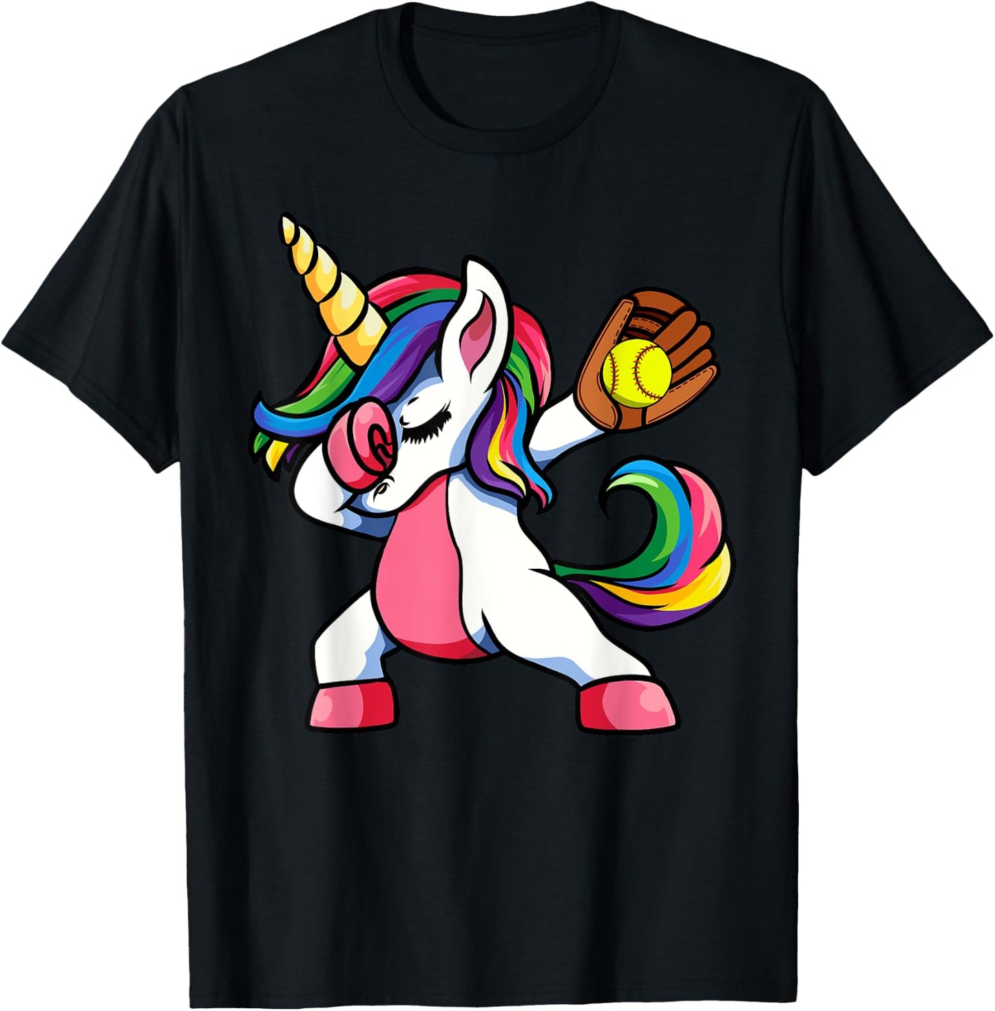 Girls Funny Dabbing Softball Unicorn Apparel Kids Dab T-Shirt - T-Shirt | Black