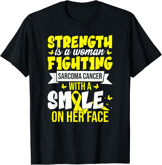 Strength Is A Woman Fighting Sarcoma Cancer T-Shirt - T-Shirt | Black