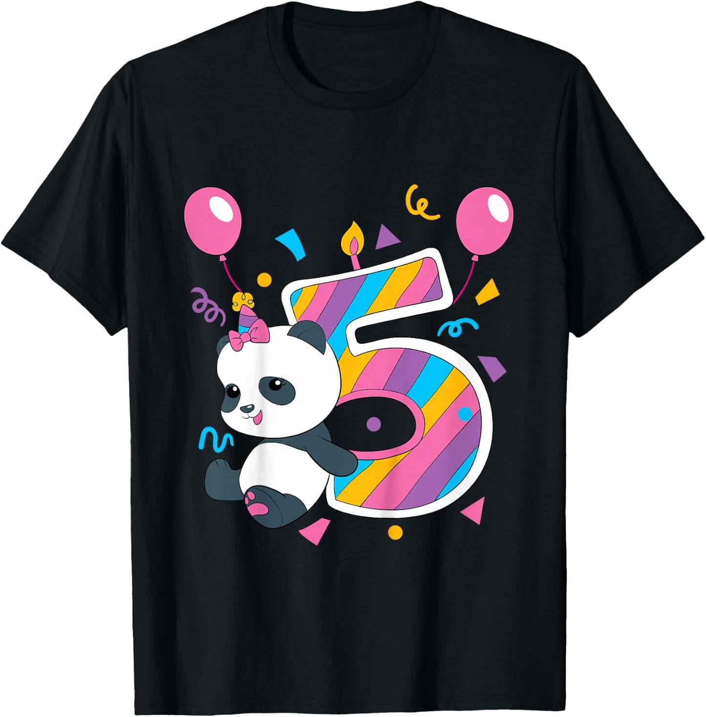 Panda I'm 5 Years Old Girls Birthday Party T-Shirt - T-Shirt | Black