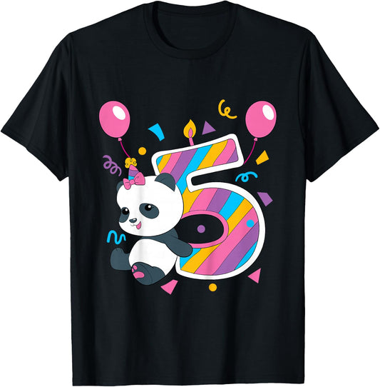 Panda I'm 5 Years Old Girls Birthday Party T-Shirt - T-Shirt | Black