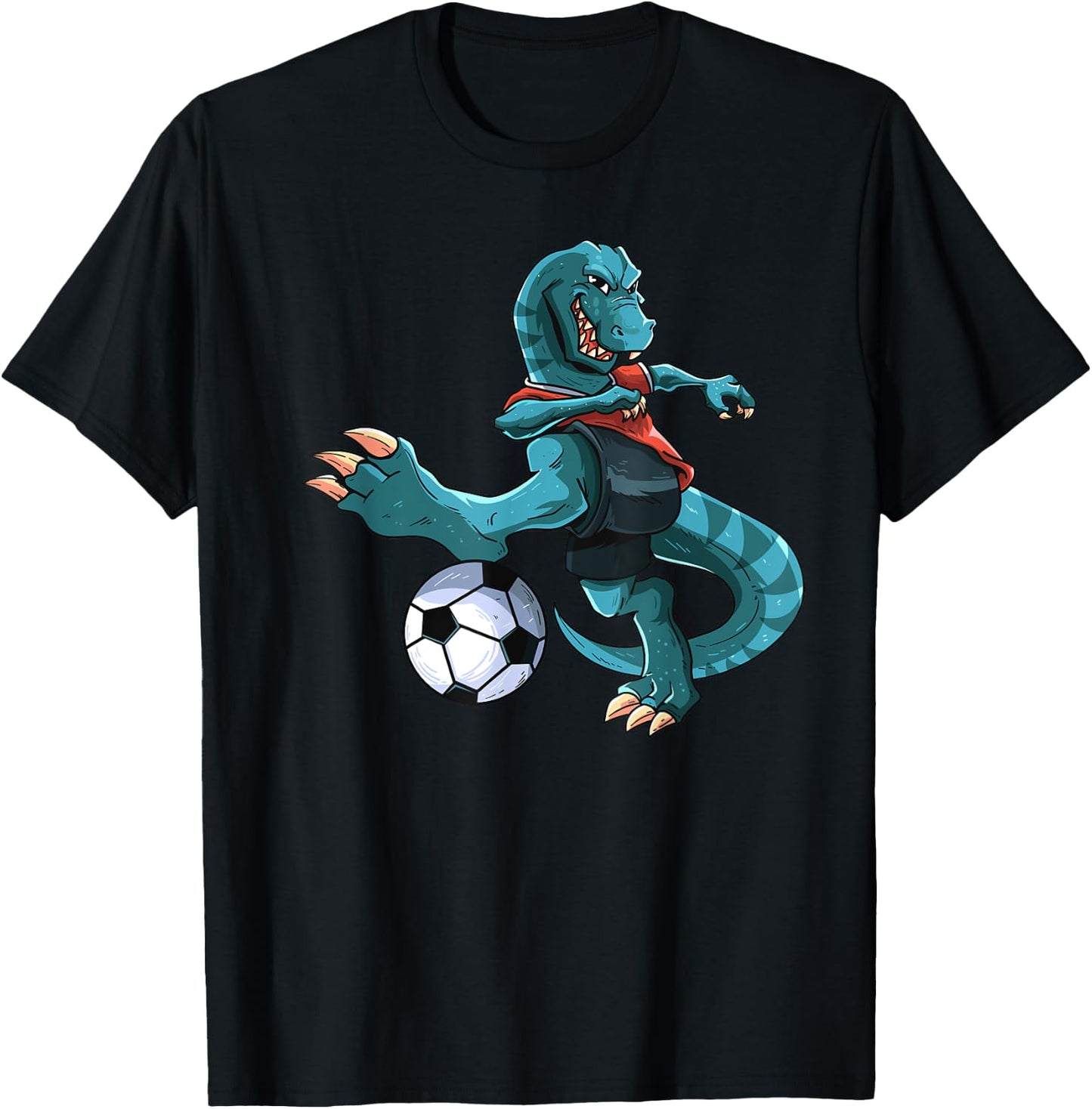 Funny Dino Soccer Player T-Rex Lover Football Game Kids Boys T-Shirt - T-Shirt | Black