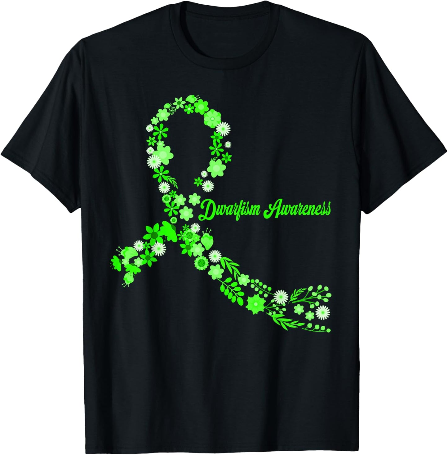 Dwarfism Awareness Hippie Flower Green Ribbon Support T-Shirt - T-Shirt | Black