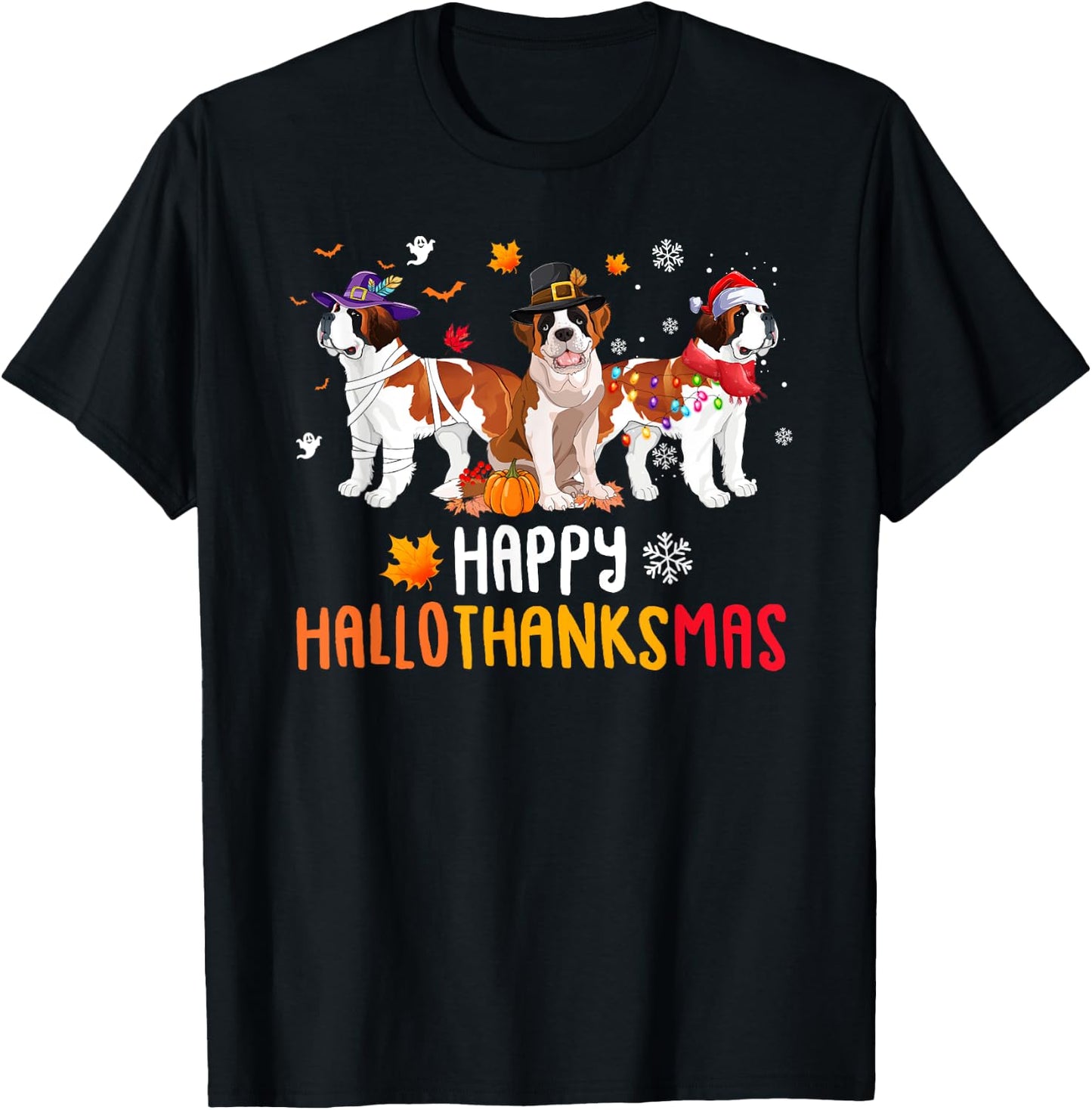 Halloween Thanksgiving Christmas Funny Saint Bernard Dogs T-Shirt - T-Shirt | Black