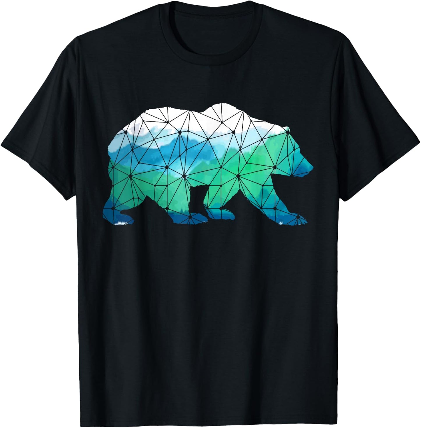 Bear Low Poly Mountains Grizzly Hiking Camping Camper Gift T-Shirt - T-Shirt | Black