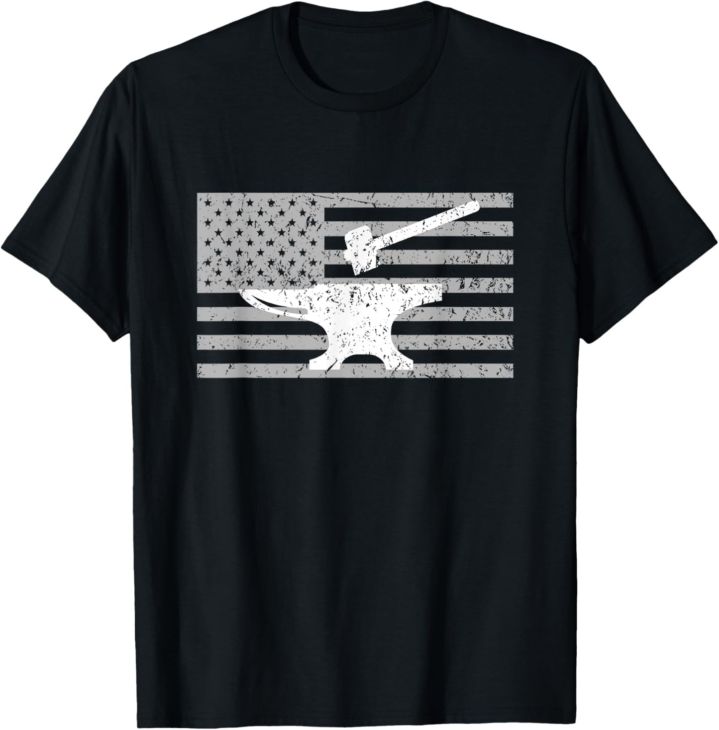 Forging Shirt, Forge Shirt, American Flag Blacksmith Anvil Women Men T-Shirt - T-Shirt | Black