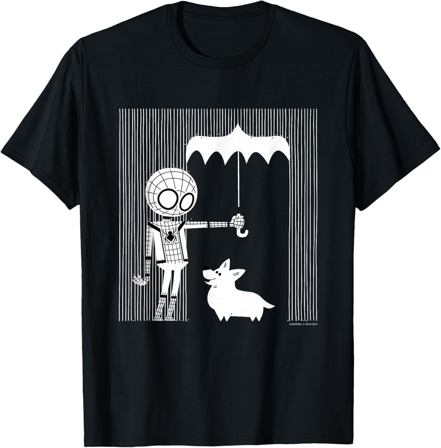 Marvel Spider-Man Far From Home Corgi In The Rain All White T-Shirt - T-Shirt | Black