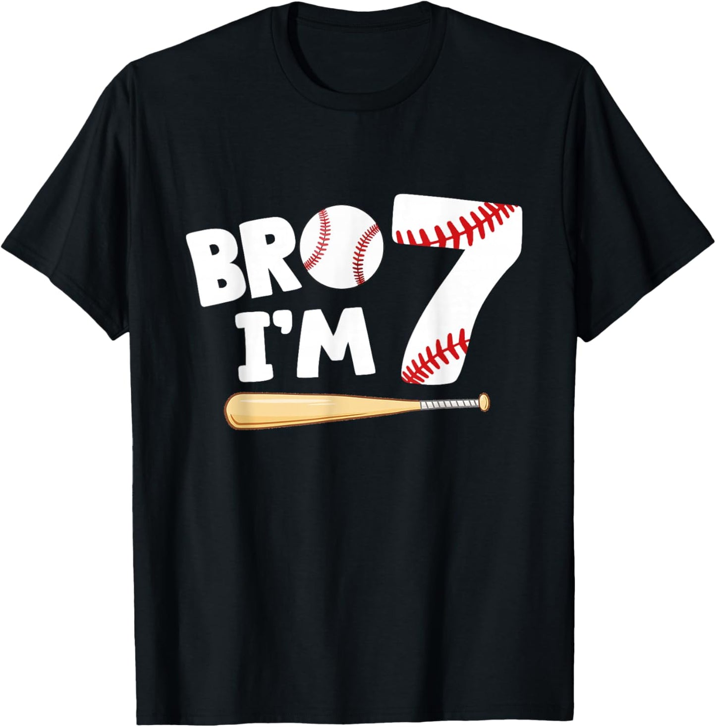 7th Birthday Shirt Boy Bro I'm 7 Year Old Baseball Theme T-Shirt - T-Shirt | Black