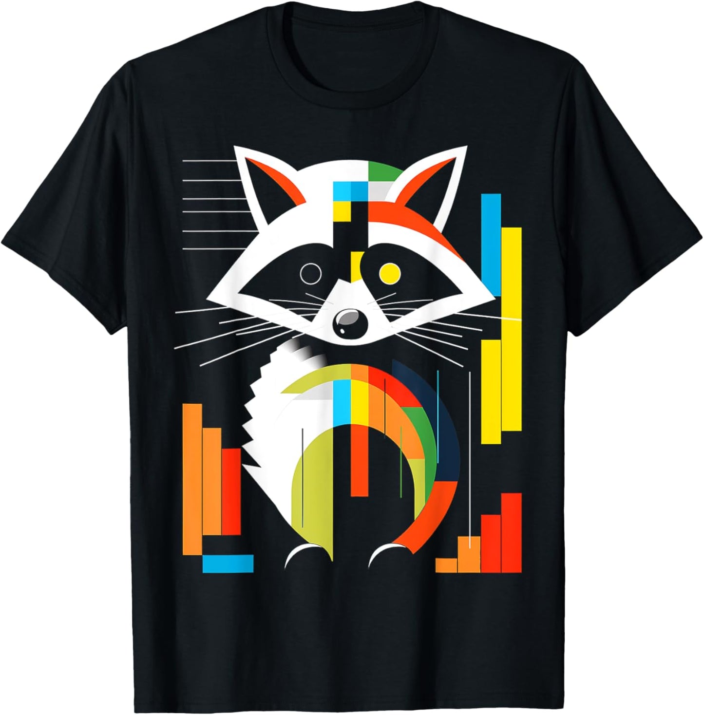 Raccoon Colorful Art Animal Geometric Graphic Raccoon T-Shirt - T-Shirt | Black