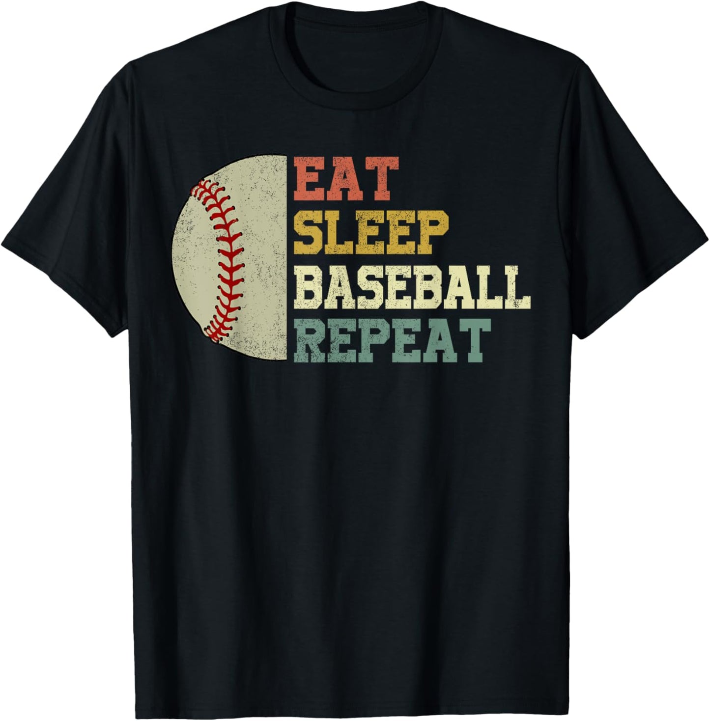 Funny Eat Sleep Baseball Repeat Kid Youth Boy Player Vintage T-Shirt - T-Shirt | Black
