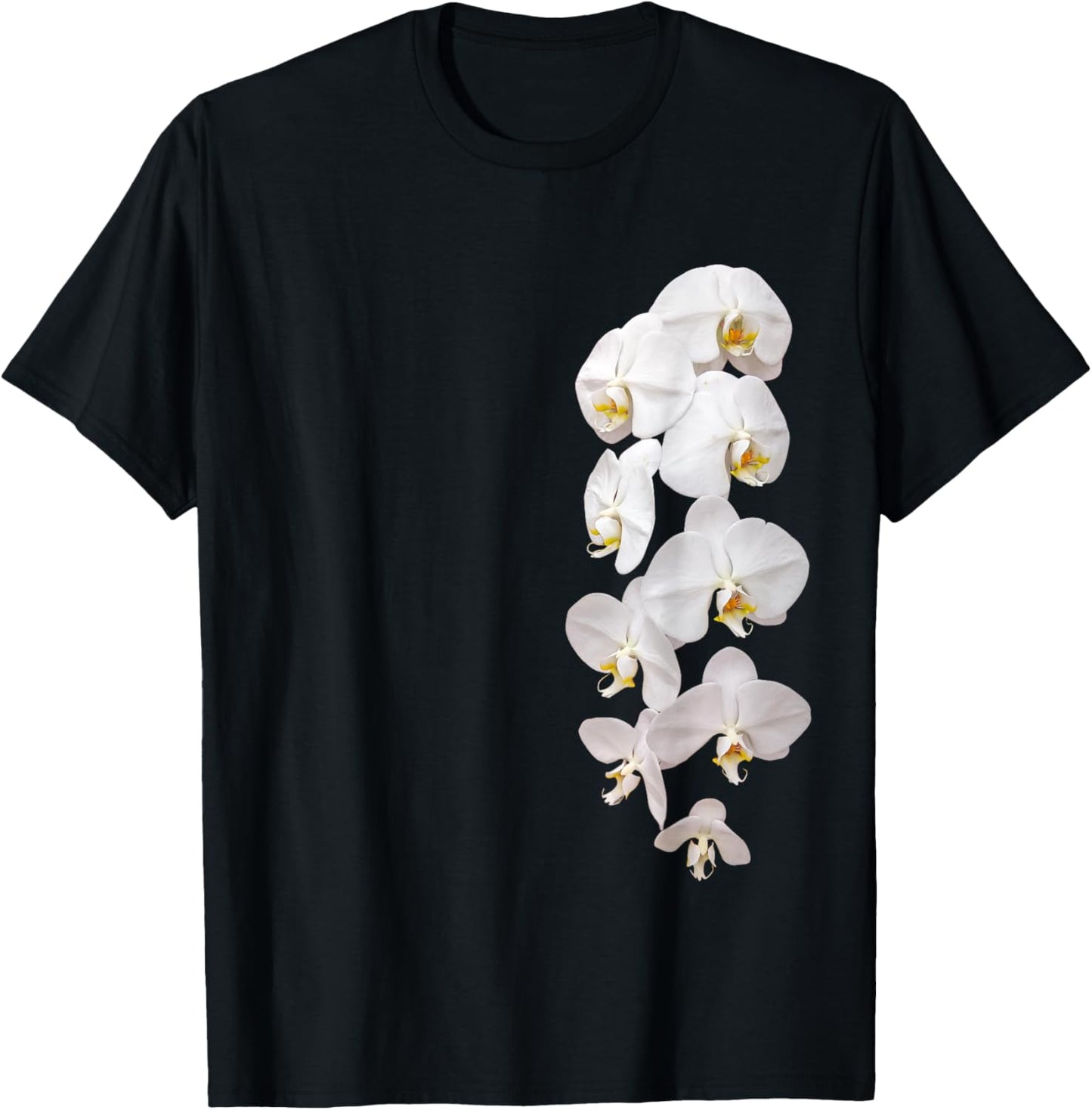 White Phalaenopsis Orchid One-Side Garland Shapes Mania T-Shirt - T-Shirt | Black
