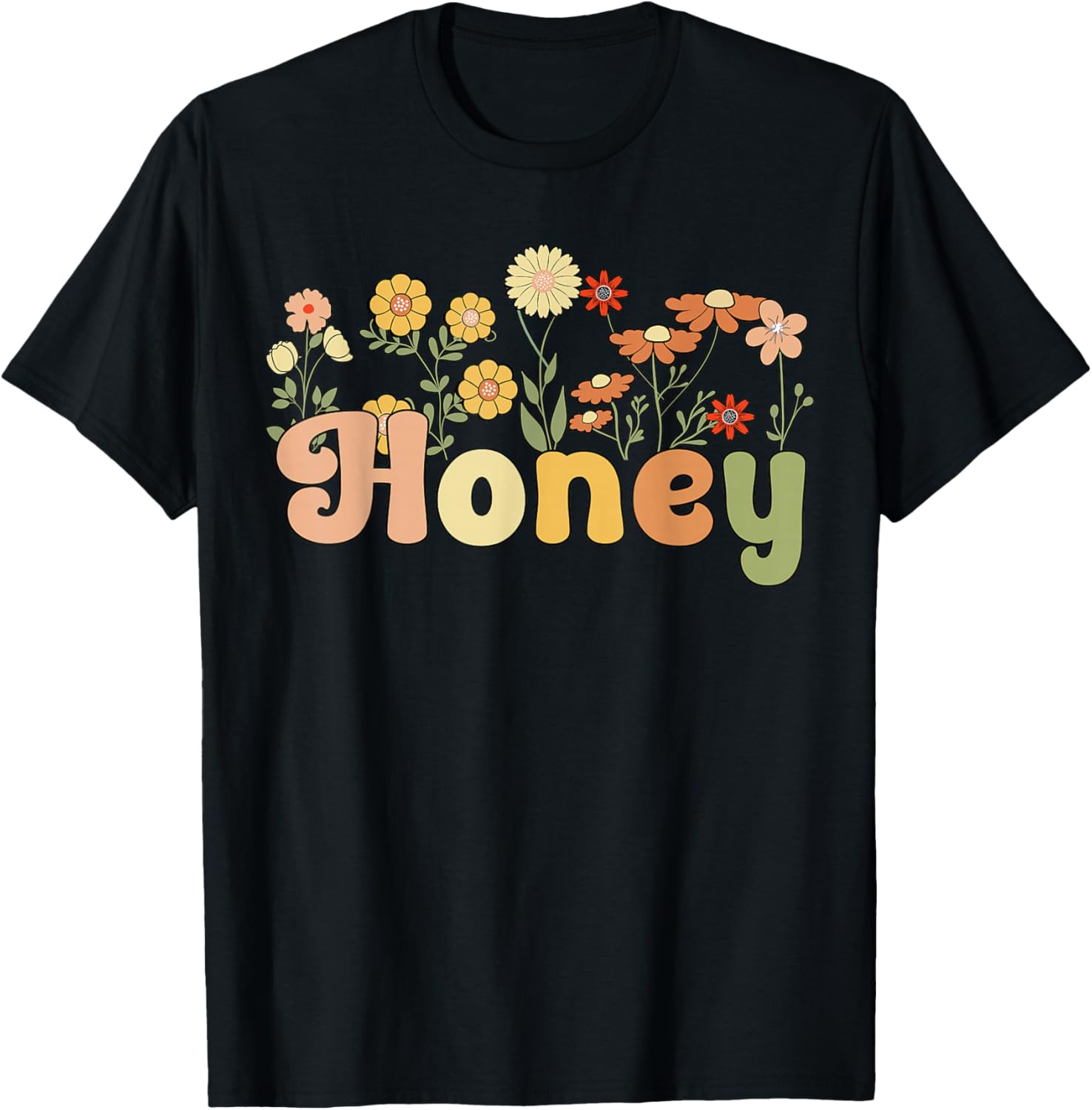 Groovy Honey Grandmother Flowers Honey Grandma T-Shirt - T-Shirt | Black