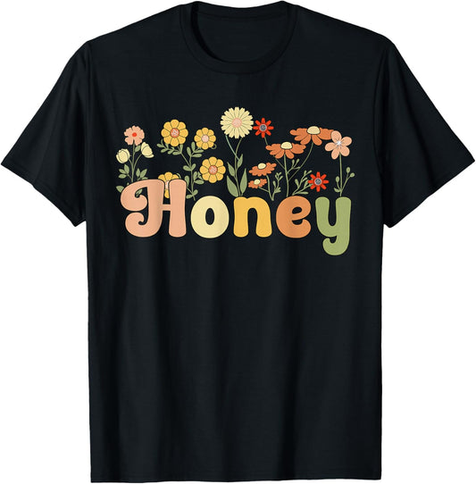 Groovy Honey Grandmother Flowers Honey Grandma T-Shirt - T-Shirt | Black