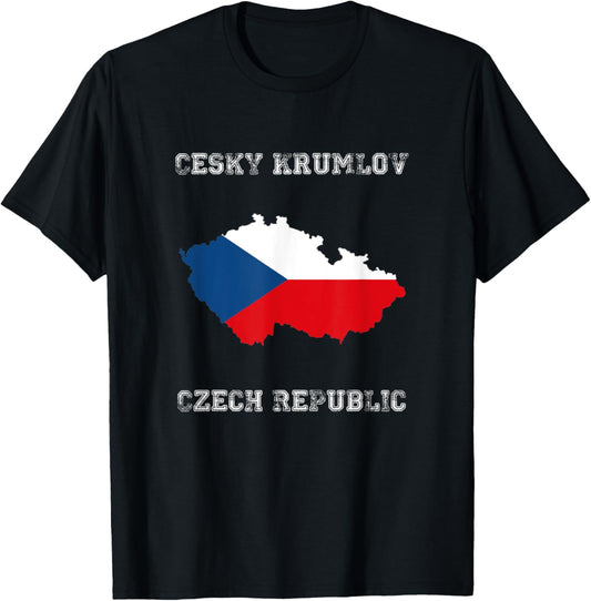 Cesky Krumlov Czech Republic Distressed Czech Republic Flag T-Shirt - T-Shirt | Black