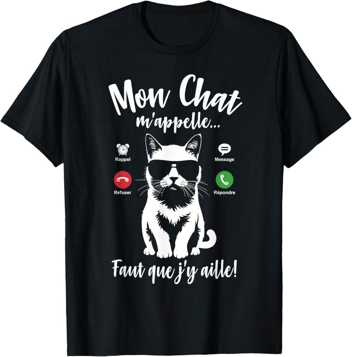 Cat Silhouette Woman Girl Humour Mon Chat m'appelle , Black, S T-Shirt - T-Shirt | Black