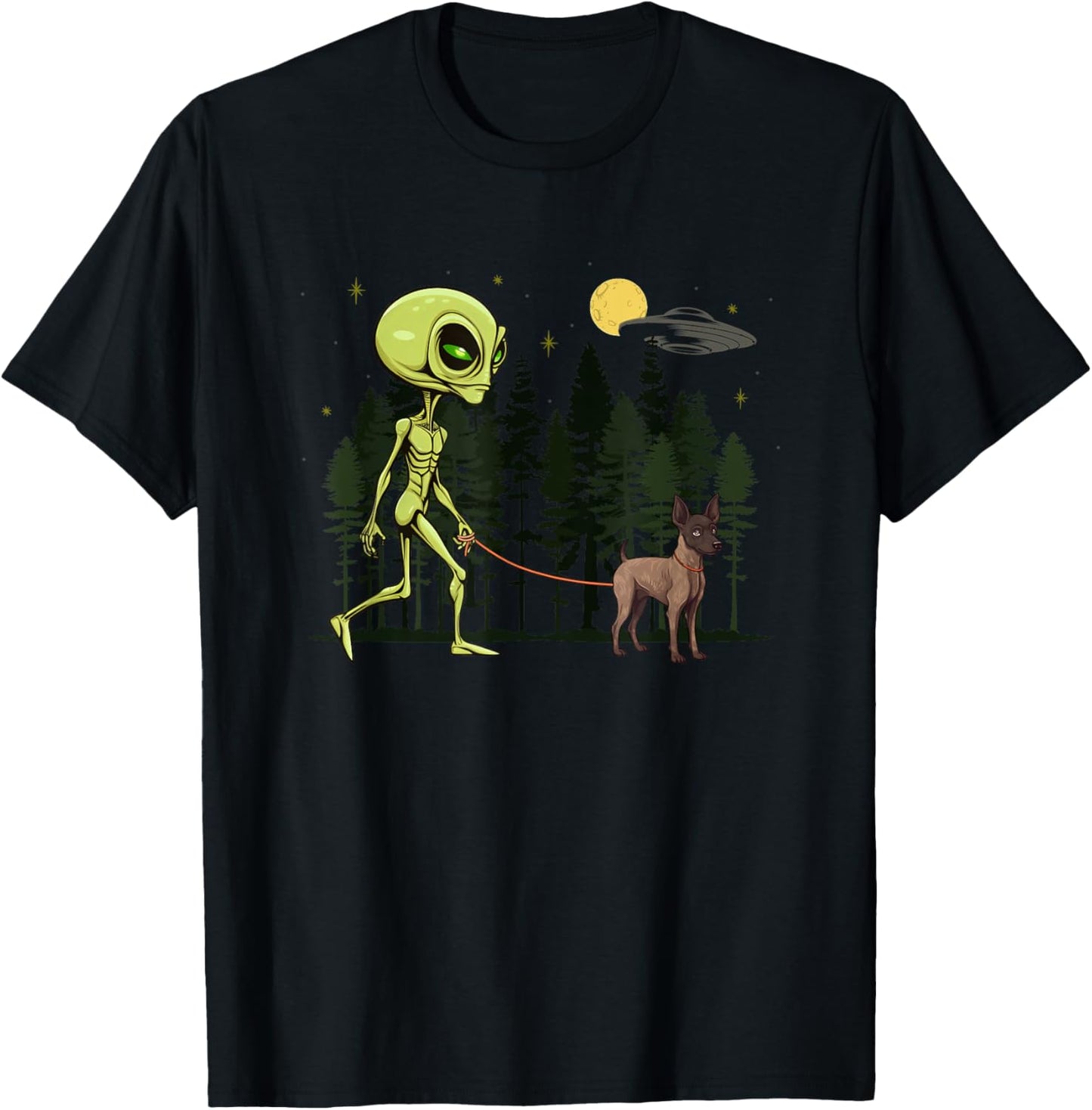 Funny Xoloitzcuintli Xolo Alien Walking UFO Pet Dog Mom Dad T-Shirt - T-Shirt | Black