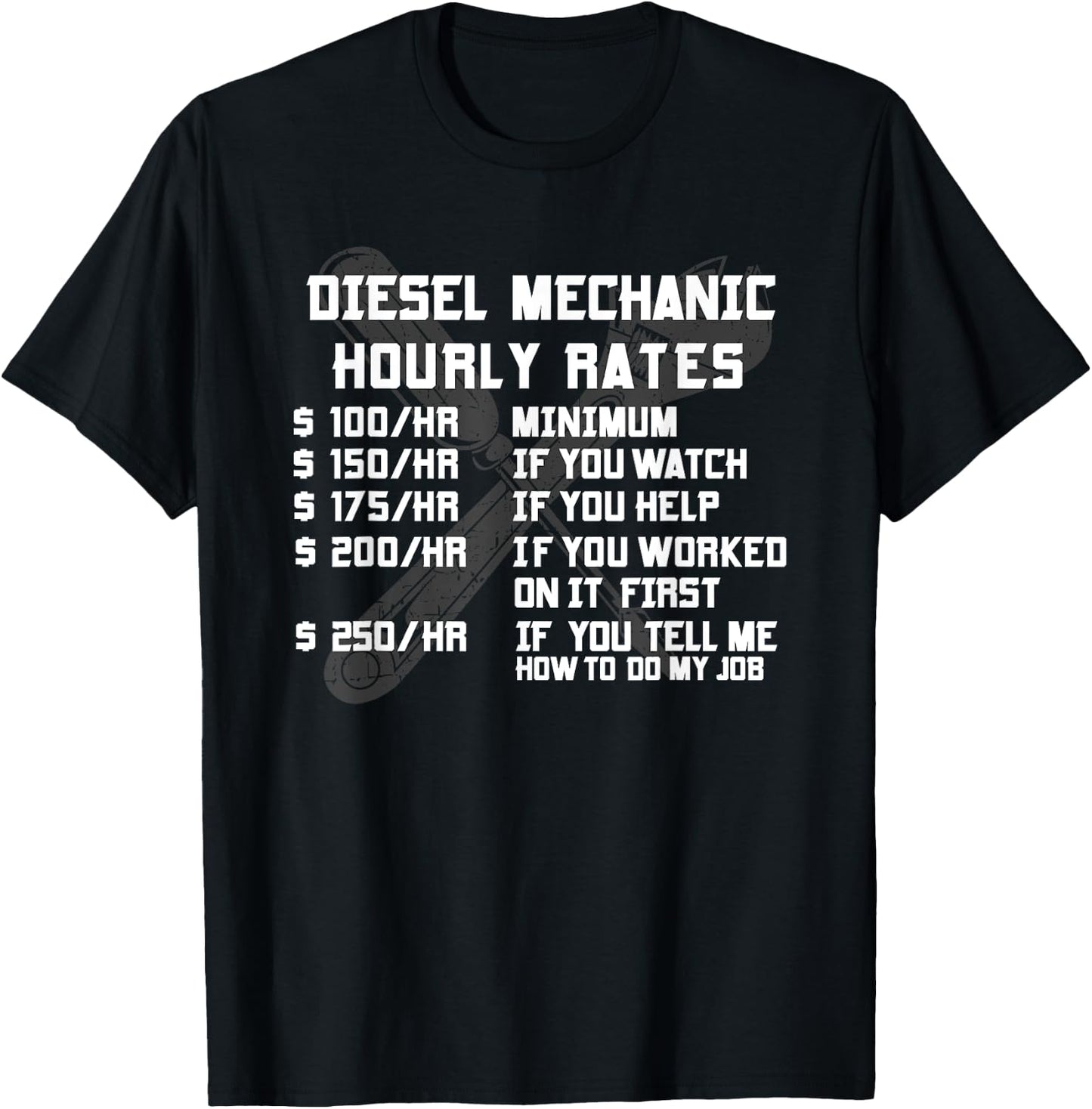 Diesel Mechanic Hourly Rate Funny Engine Vehicle Labor Gifts T-Shirt - T-Shirt | Black