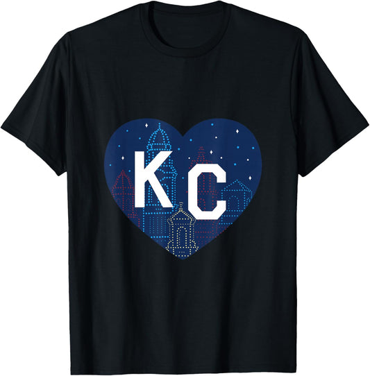 Kansas City KC Plaza Lights Heart T-Shirt - T-Shirt | Black