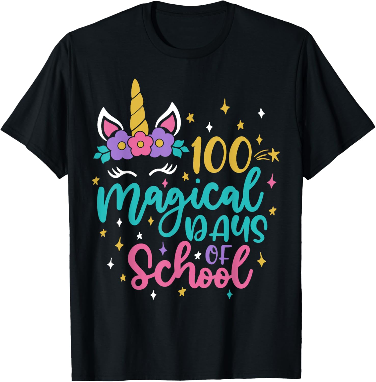 100th Day of School Unicorn 100 Magical Days Teacher Girls T-Shirt - T-Shirt | Black