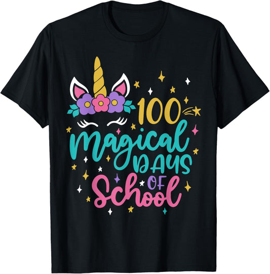 100th Day of School Unicorn 100 Magical Days Teacher Girls T-Shirt - T-Shirt | Black