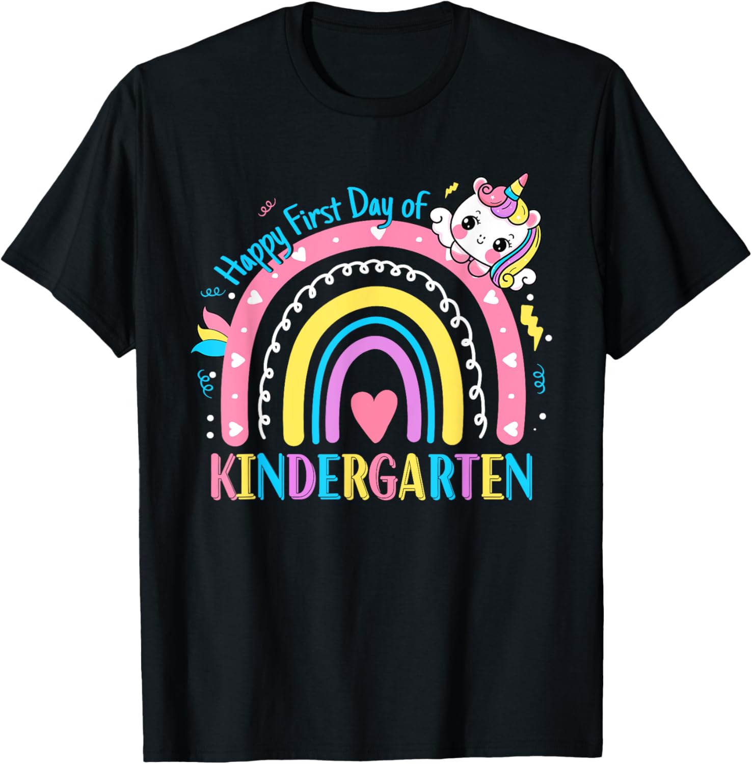 Kindergarten First Day to School Kindergarten Unicorn Girls T-Shirt - T-Shirt | Black