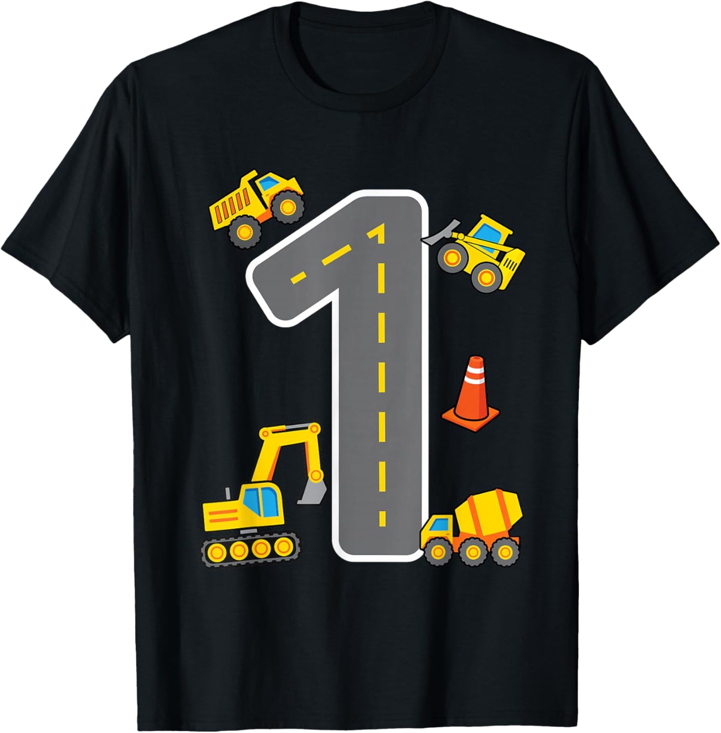 I'm 1 Construction Theme 1st Birthday Party Boys Excavator T-Shirt - T-Shirt | Black