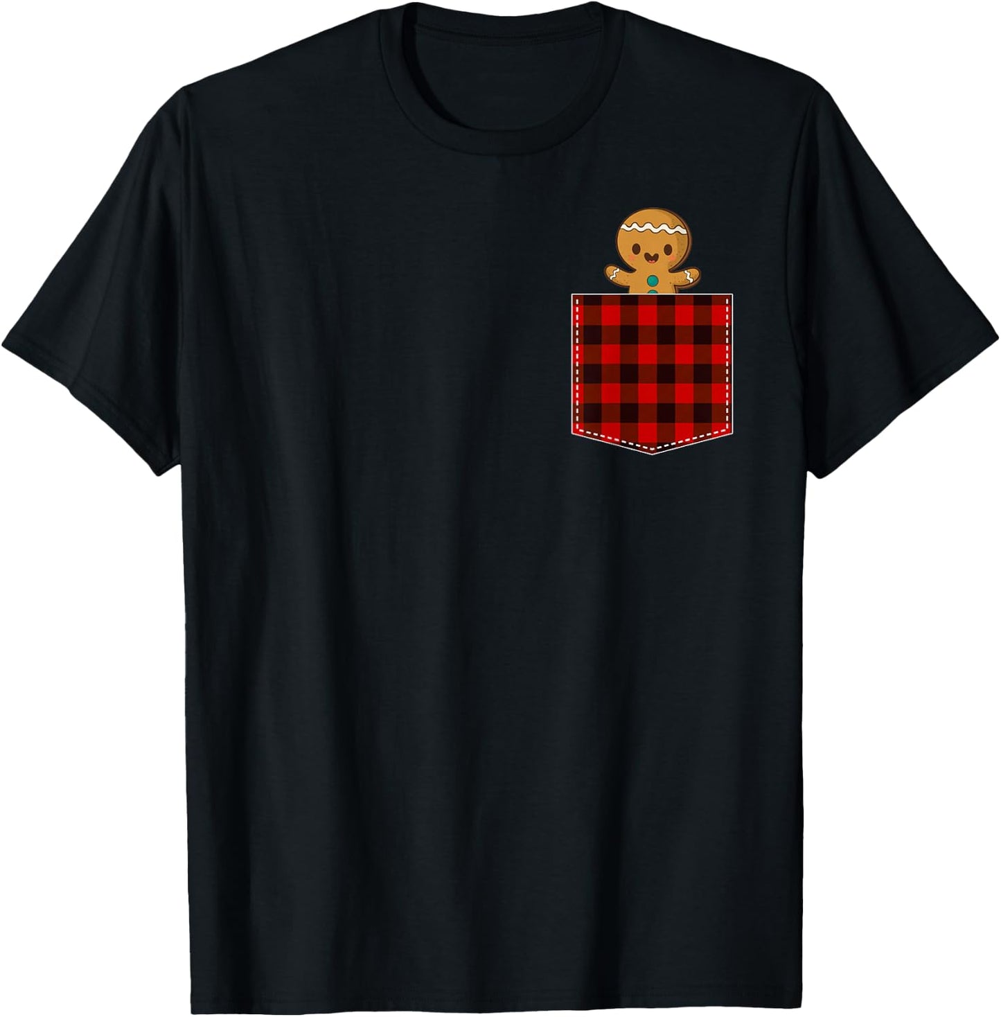 Red Plaid Gingerbread Cookie in Pocket Buffalo Christmas T-Shirt - T-Shirt | Black